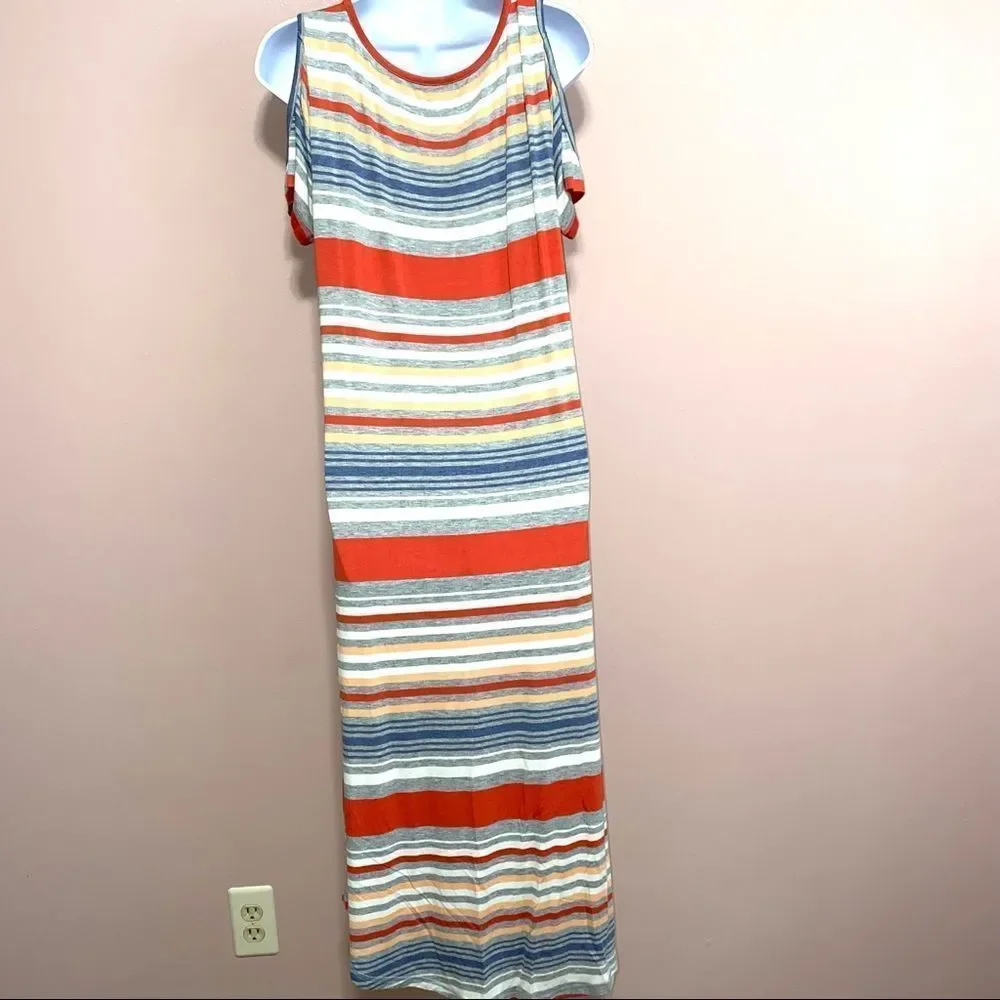 Dress Barn NWT striped high low cold shoulder dress women’s medium - Picture 3 of 7